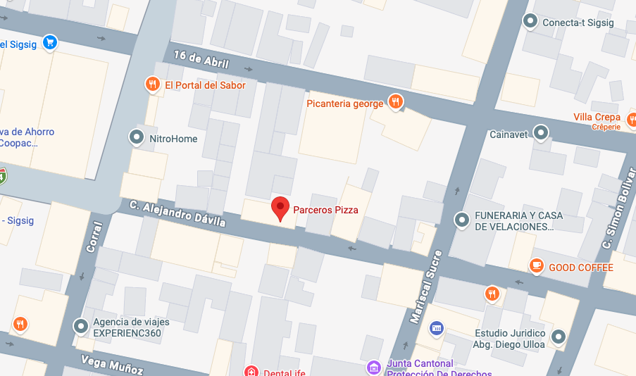 Mapa de Parceros Pizza en la calle Alejandro Dávila, entre Corral y Mariscal Sucre, Sígsig. Abrir en Google Maps en una nueva pestaña.